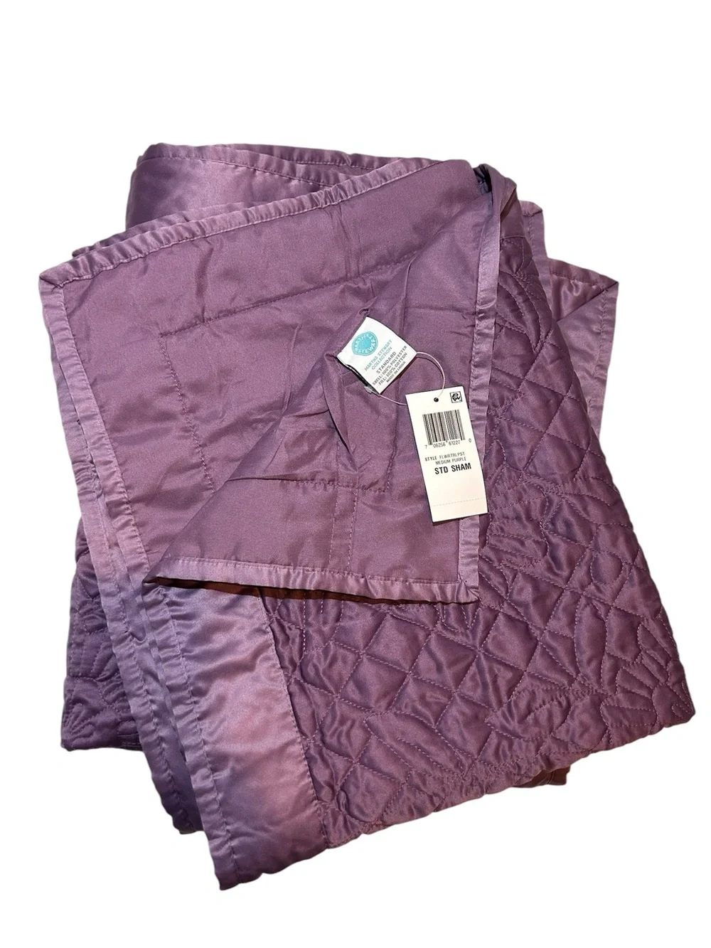 Martha Stewart Standard Pillow Shams Quilted Flowering Trellis Purple Satin NWT